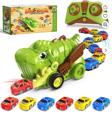 Magnetopia Dinosaur Remote Control Car for Kids, Monster Truck Toy, with 12 Eaten up Little Cars, Birthday Gift for 3-12 Year Old Boys Girls