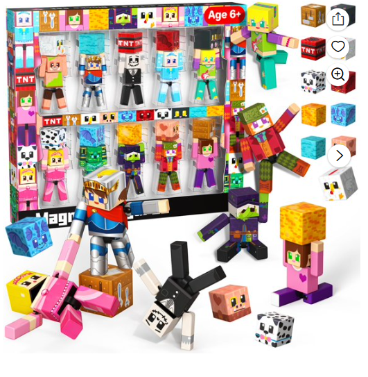 Annexfun 20 Pcs Magnetic Action Figures Playset - Magnetic Building Blocks, Magnet Cubes and Rotatable Figures Character Toys for Kids, Birthday Gift for 6+ Year Old Boys Girls (Patent Pending)