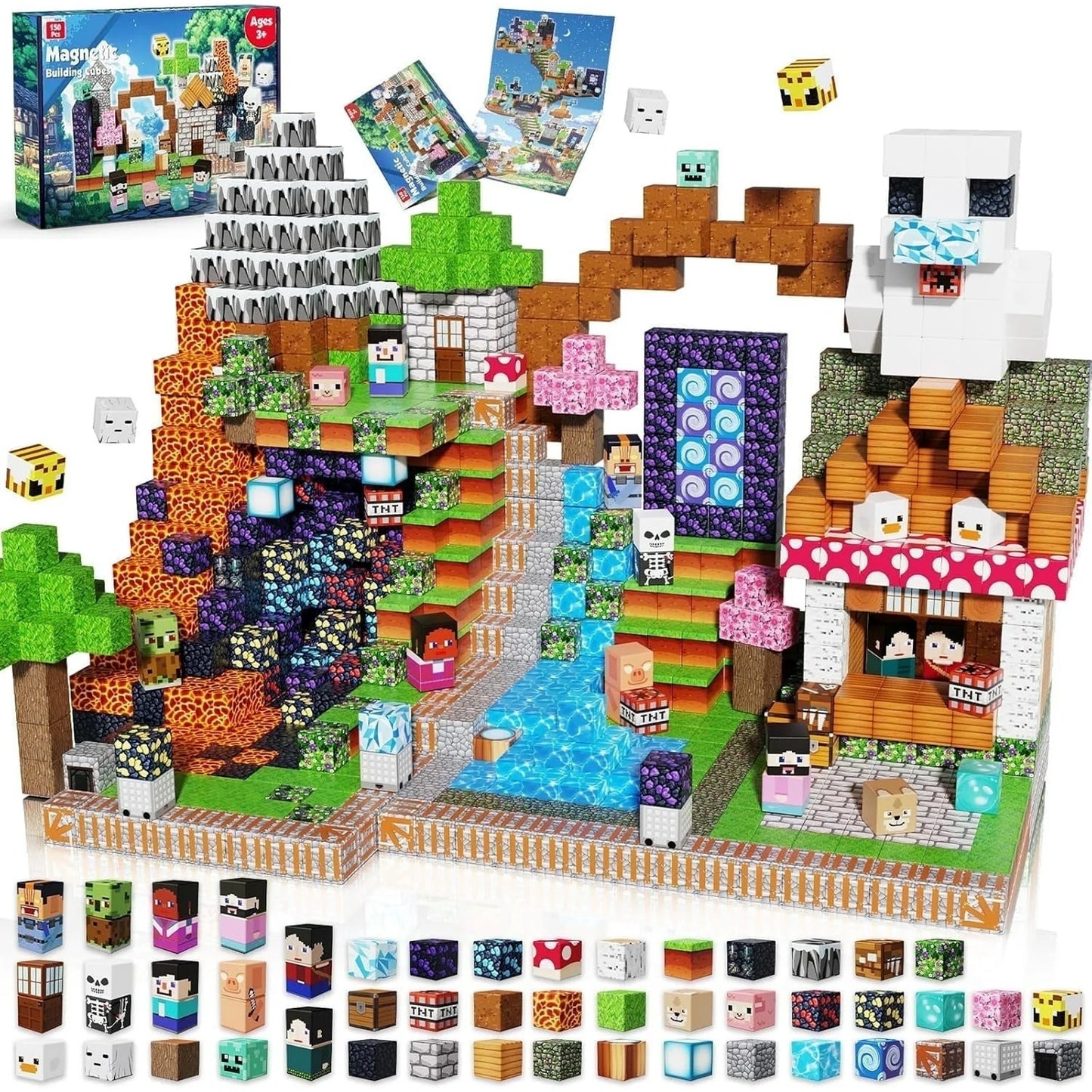 Annexfun Magnetic Blocks - 150PCS Magnetic Building Blocks Cubes Adventurer, Toy Building Set for Kids, Magnets Stacking Construction Birthday Gifts for Boys Girls Age 4-8, 8-1