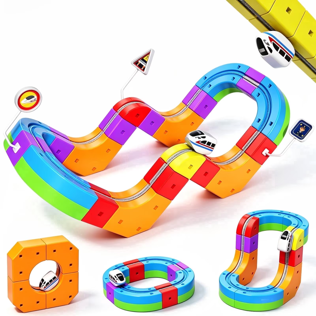 3D Stem Electric Train Set for Kids, 22PCS 3D Racing Track Toy, Portable Travel Train Toy with Travel Bag, Racing Track Sets for Kids, 3+ Years Old Boys & Girls Birthday