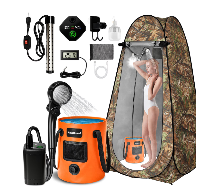Goody King Portable Electric Camp Shower Kit with Hot Cold Water & Accessories, 25 Gallon