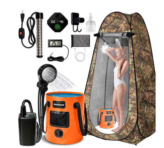Goody King Portable Electric Camp Shower Kit with Hot Cold Water & Accessories, 25 Gallon