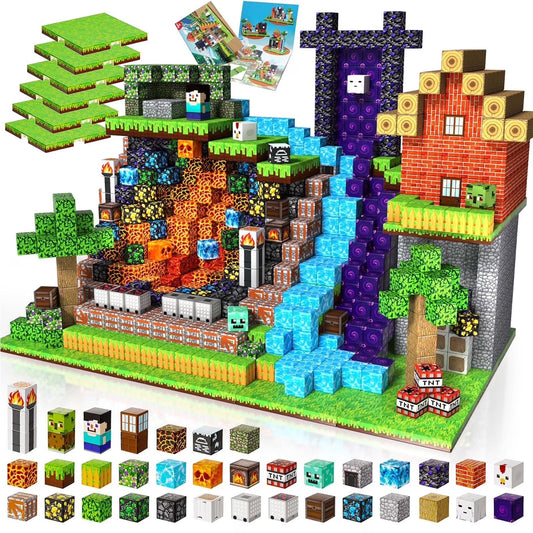 Annexfun 200Pcs Magnetic Building Blocks with 6 Base Plate, Magnetic Blocks Cubes for Kids Ages 4-8, Stacking Magnet Blocks STEM Building Toys for Boys Girls Ages 3 4 5 6 7 8-12 Birthday Gifts