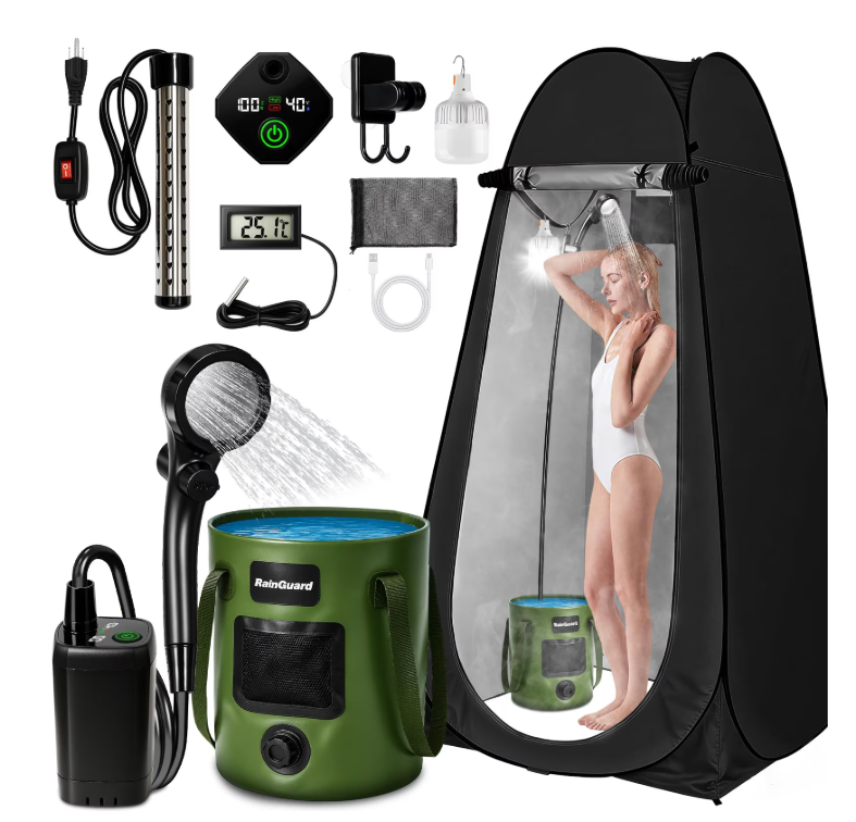 Goody King Portable Shower for Camping, Foldable Bucket Camp Shower Kit with 6000mAh Pump, Outdoor Use