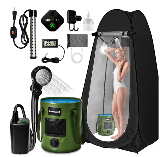 Goody King Portable Shower for Camping, Foldable Bucket Camp Shower Kit with 6000mAh Pump, Outdoor Use