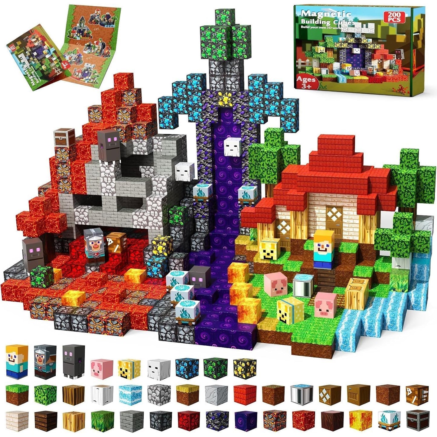 Annexfun 200 PCS Magnetic Blocks - Magnet Toys for Kids, Boys and Girls, Magnetic Building Blocks Cubes, Stacking Magnets for Kids, Easter Birthday Gifts for Boys and Girls Age 3+ Years Old