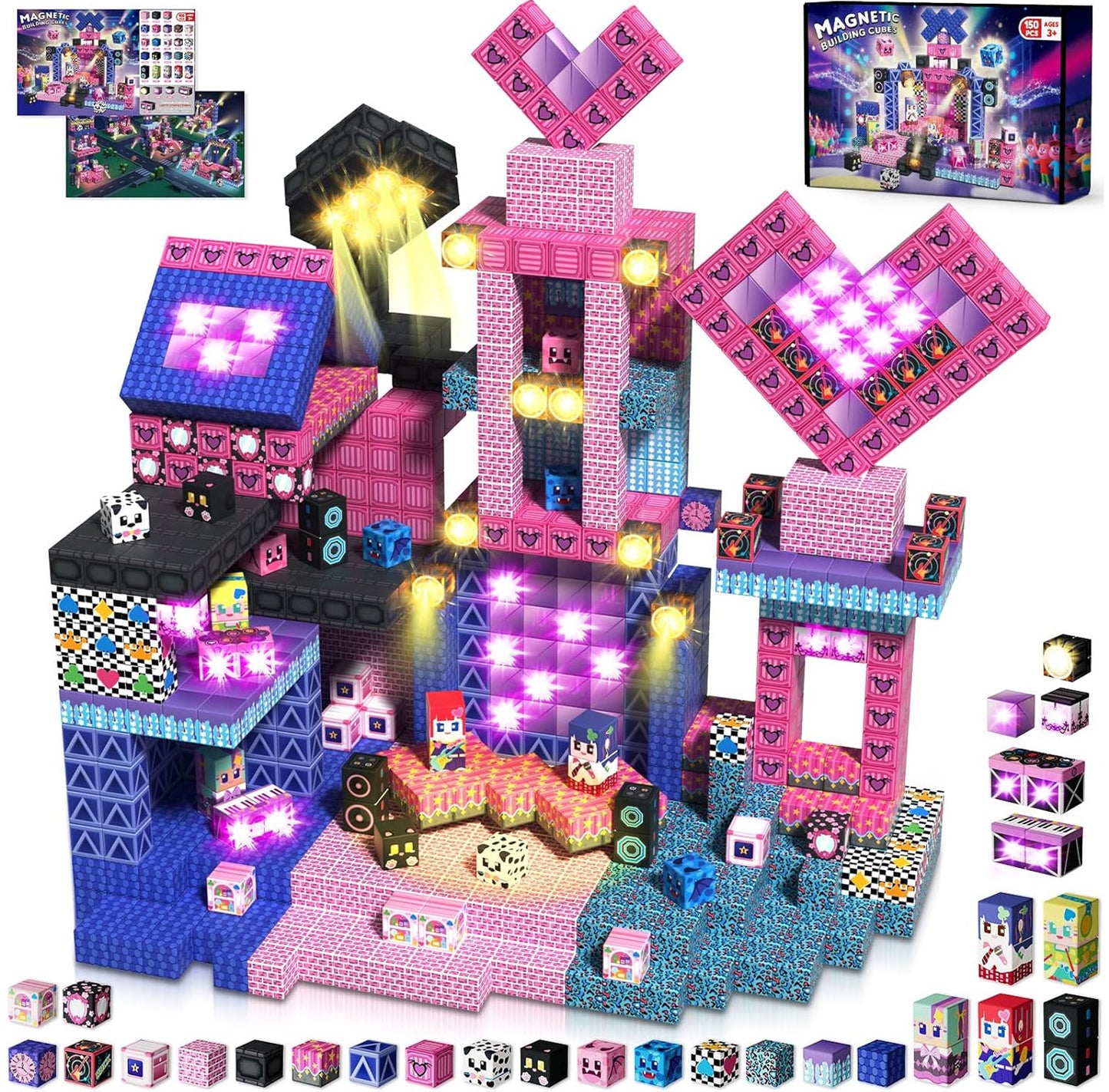 Annexfun 150Pcs Magnetic Blocks, Musical Band Magnetic Building Blocks, Constructions Toys for Kids Age 3 4 5 6 7 8 9 10, STEM Montessori Stacking Toy Boys & Girls Birthday Chritmas Gifts