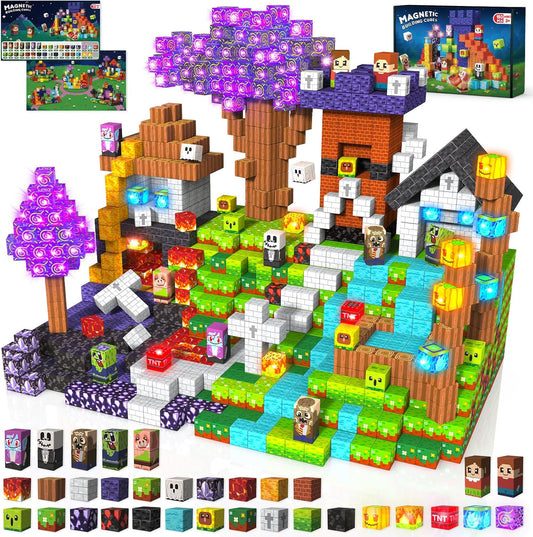 Annexfun 150pcs Magnetic Blocks with Light Blocks, Stem Educational Magnet Toys for Kids Ages 3+, Montessori Magnetic Cubes, Creative Construction Building Cubes Set for Boys Girls