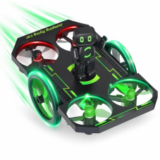 Glowbie 2-in-1 Land and Air Jumping Flying Car for Kids 8+, RC Flying Toy with LED Lights, 3 Adjustable Speeds, Altitude Hold, Headless Mode, 360°Flips
