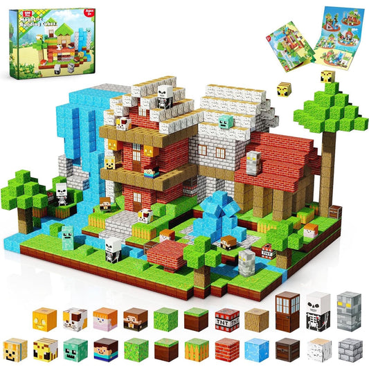 Annexfun 200Pcs Magnetic Blocks - Magnetic Building Blocks, Magnet Cubes Game, Stacking Forest Set, STEM Montessori Sensory Stacking Toys for Kids, Birthday Gifts for Boys and Girls Age 3+ Years Old