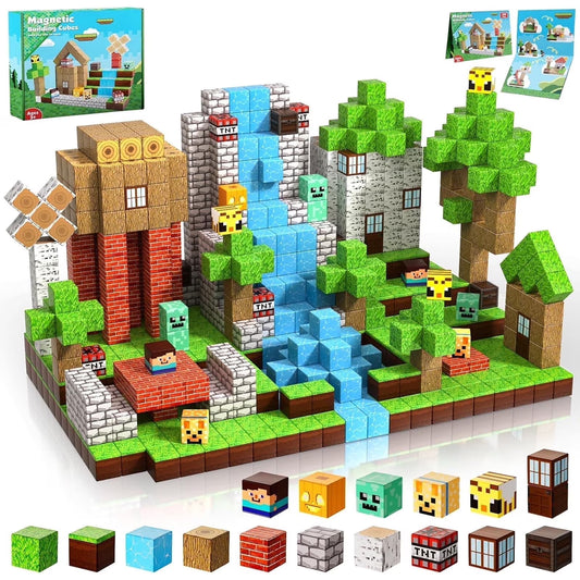 Annexfun Magnetic Blocks-100PCS Magnetic Building Blocks Magnet Cube Toys Stacking, Build Forest World Set, STEM Montessori Sensory Toys for Kids Boys Girls Age 3-4 5-10 Easter Birthday Gifts