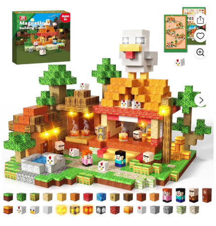 Annexfun 200PCS Magnetic Blocks with Light Up Blocks - Magnet Building Blocks, Stacking Magent Cubes Roast Chicken Store Theme, STEM Montessori Sensory Toys for Kids Boys Girls Ages 3+ Birthday Gift