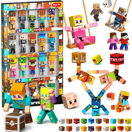 Annexfun 40 Pcs Magnetic Action Figures Playset, Magnetic Building Blocks Cubes and Rotatable Figures, School STEM Magnet Toys for Kids, Birthday Gifts for Boys Girls Ages 6+ (Patent Pending)