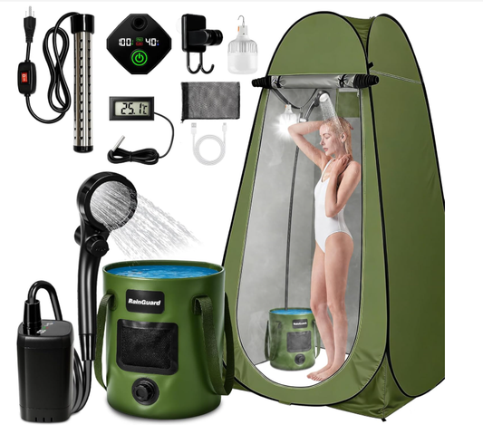 Goodyking Portable Shower for Camping, 6000mAh Rechargeable Camp Shower Pump with Large Capacity Foldable Bucket, Filtered Shower Head, Outdoor Camp Shower Pump for Hiking, RV, Traveling, Car Washing, Pet Bath
