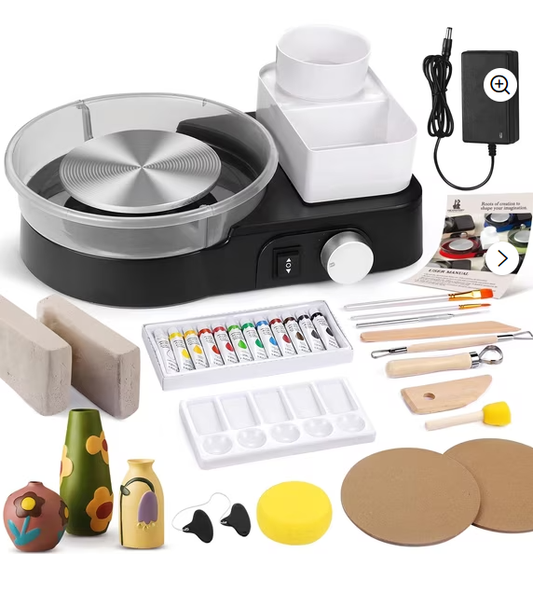 Pottery Wheel for Adults - Complete Pottery Tools Kit for Beginners, 6" Turntable Two-Way Rotation Adjustable Speed, 2.2 lbs. Air Dry Clay, Mini Clay Making Pottery Wheel with Storage Design (Black)