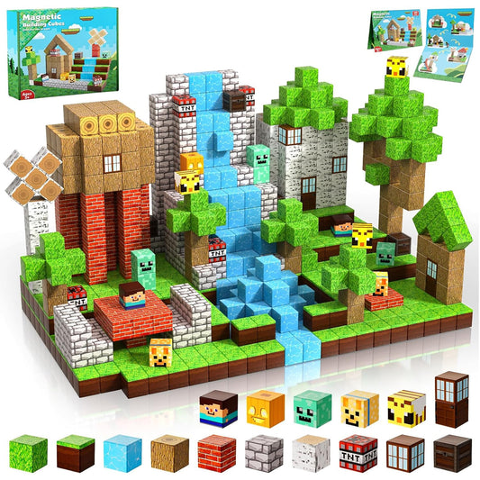 Annexfun Magnetic Blocks-100PCS Magnetic Building Blocks Magnet Cube Toys Stacking, Build Forest World Set, STEM Montessori Sensory Toys for Kids Boys Girls Age 3 4 5 6 7 8 9 10 Birthday Gifts